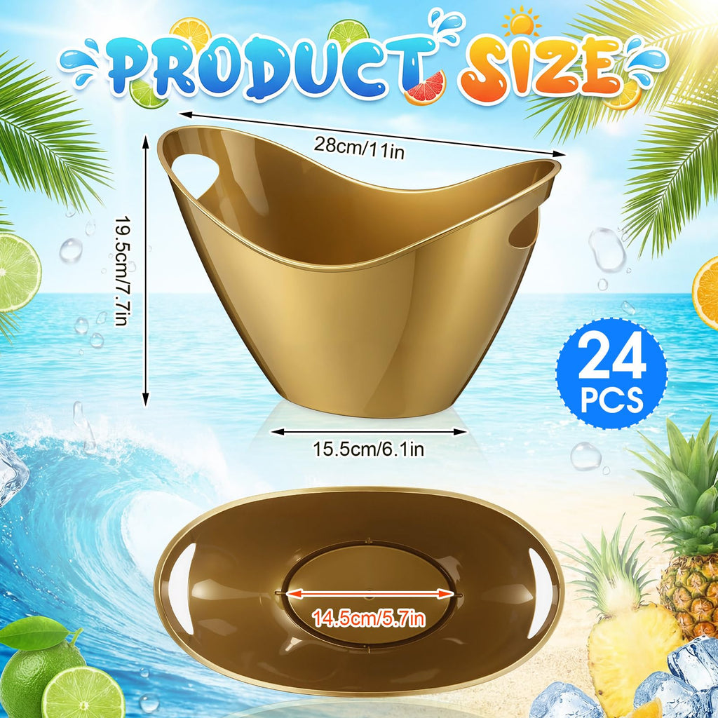 24 Pcs 4 L Ice Bucket for Parties, Plastic Oval Tub, Gold