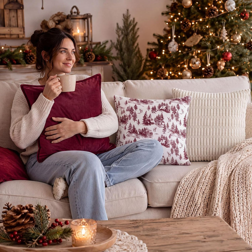 Christmas Pillow Covers 18 x 18'' Pillow Covers, Red - Set of 3