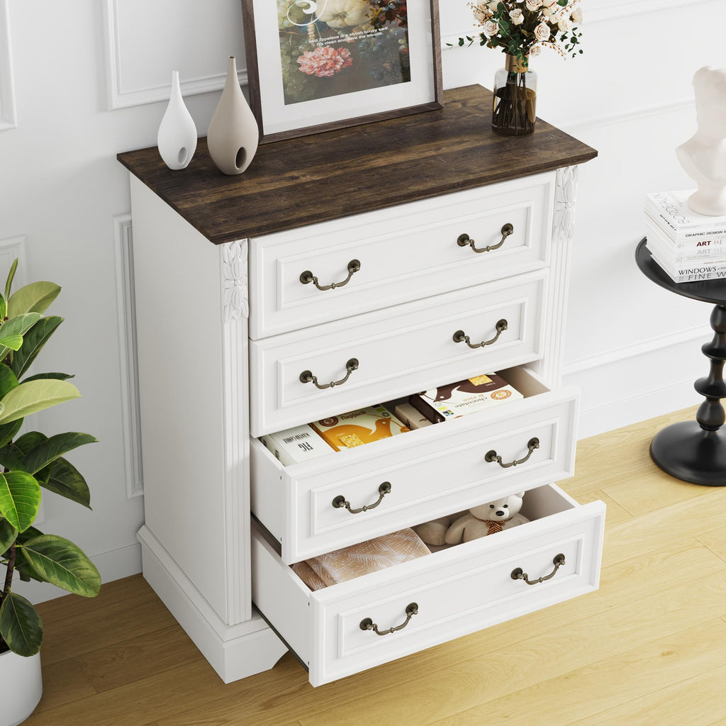 Farmhouse Dresser with 4 Drawers, Chest of Drawers, or Office Organization (Antique White)