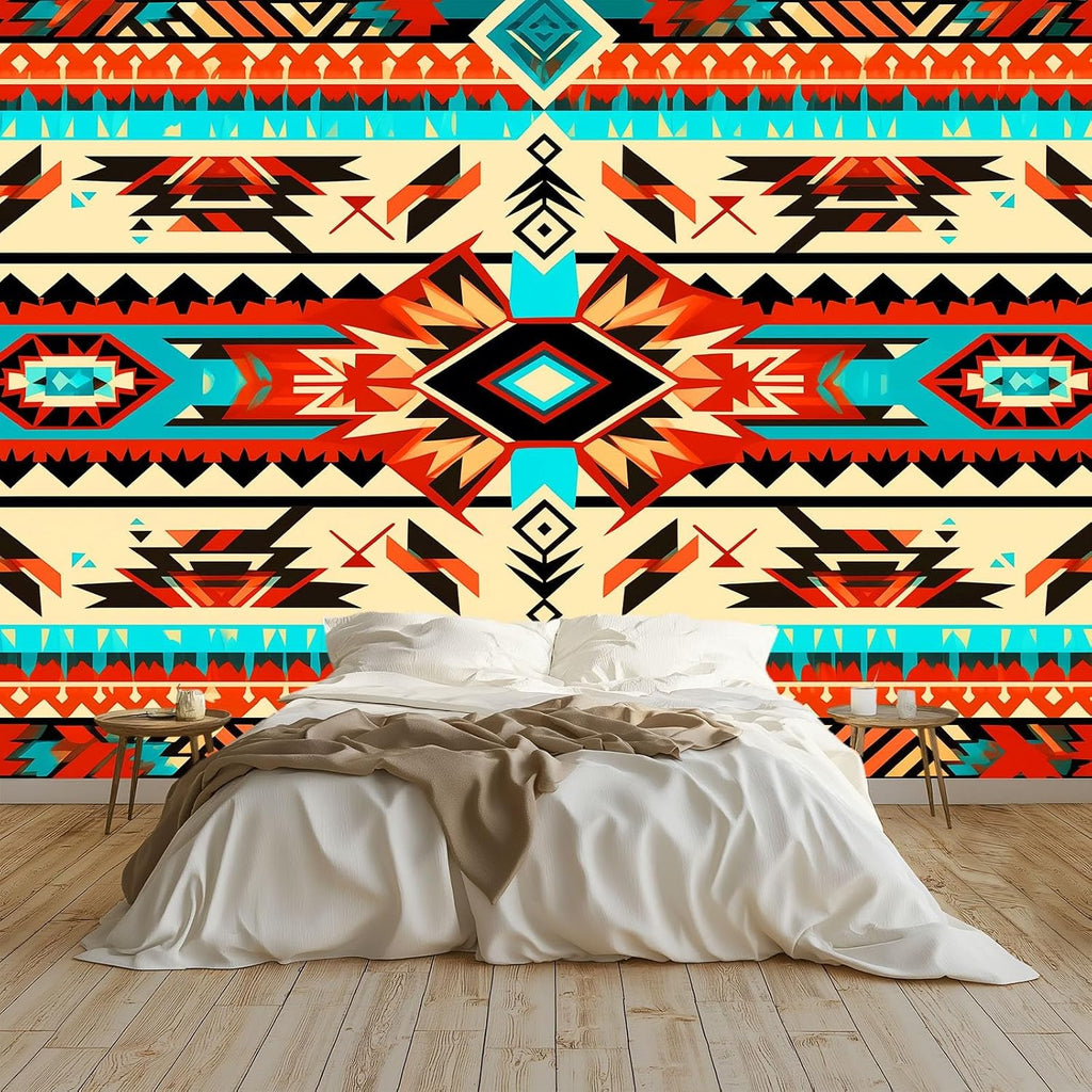99" W x 69" H Non-Woven Mural Tribal Theme Traditional Geometric Theme Wallpaper Removable Not Self-Adhesive Large