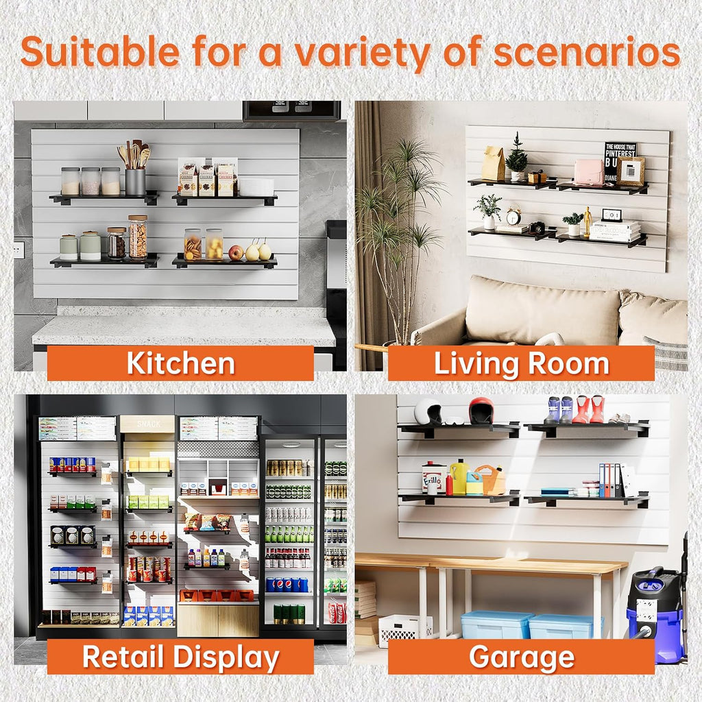 Wood Slatwall Shelves, Slat Wall Shelf Slatwall Acccessory for Garage, Home Improvement, Retail Display (6, 16''x8'')