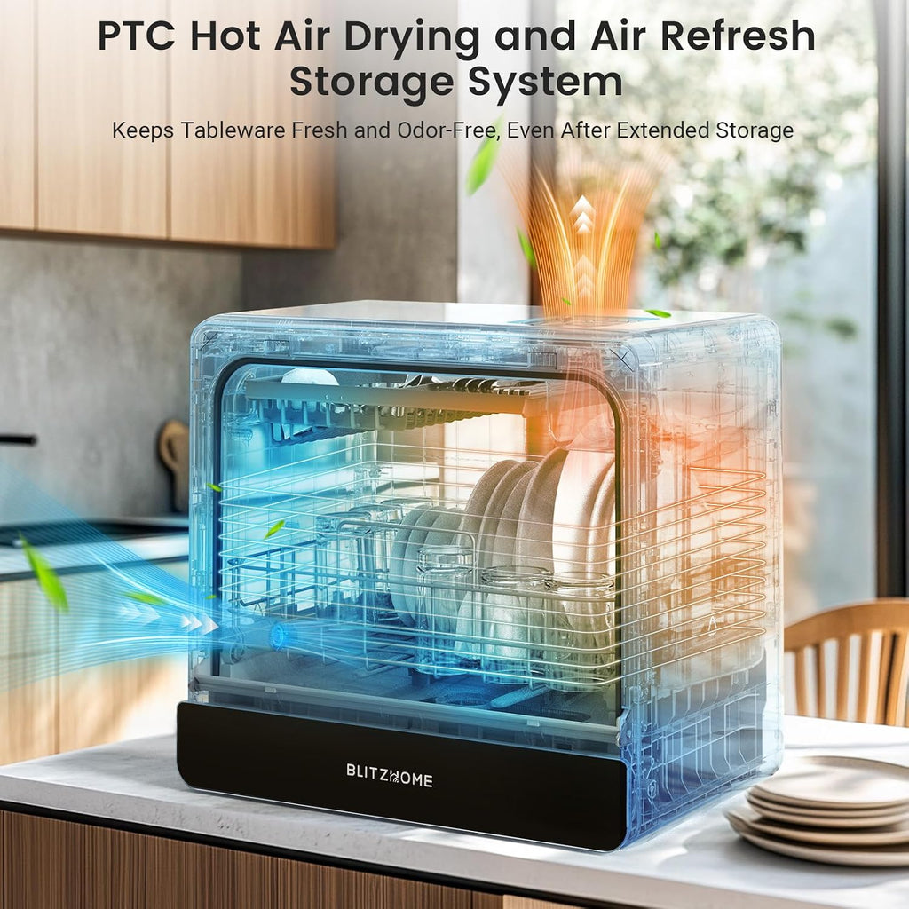 Countertop Portable Mini Dishwasher, 9 Programs,167℉ High-Temp, Hot Air Drying, Air Refresh, 360° 3 Spray, 24H Timing