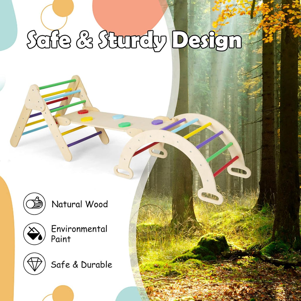 Triangle Set 7 in 1 Climbing Toys for 1-3 Inside Foldable Wood Montessori Jungle Gym with Ramp Slide Arch Rocker