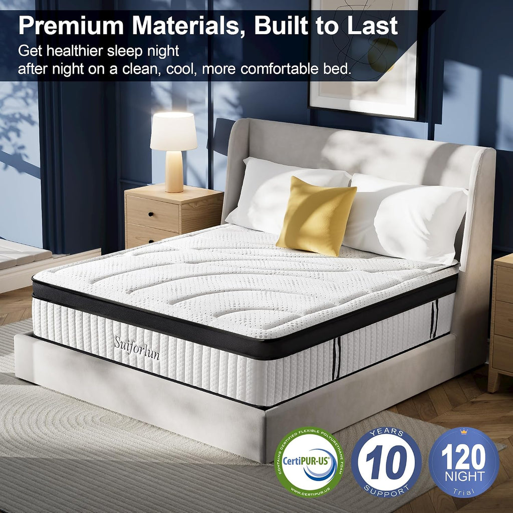 California King Mattress, 14 Inch Cal King Medium Hybrid Mattress | Bamboo Rayon Cooling Surface, Gel Memory Foam &