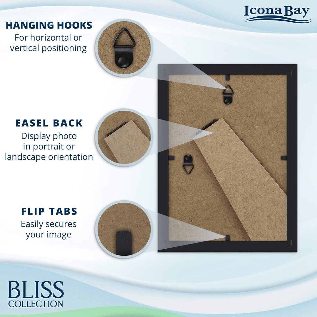 5x7 Picture Frames - Black, 12 Pack - Modern Style Engineered Wood Frames - Table Top or Wall Mount - Bliss Collection