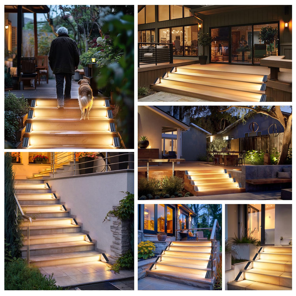 Motion Sensor Solar Step Lights for Outside, 4-Pack Outdoor Stair Lights Waterproof IP67, Solar Powered LED Outdoor