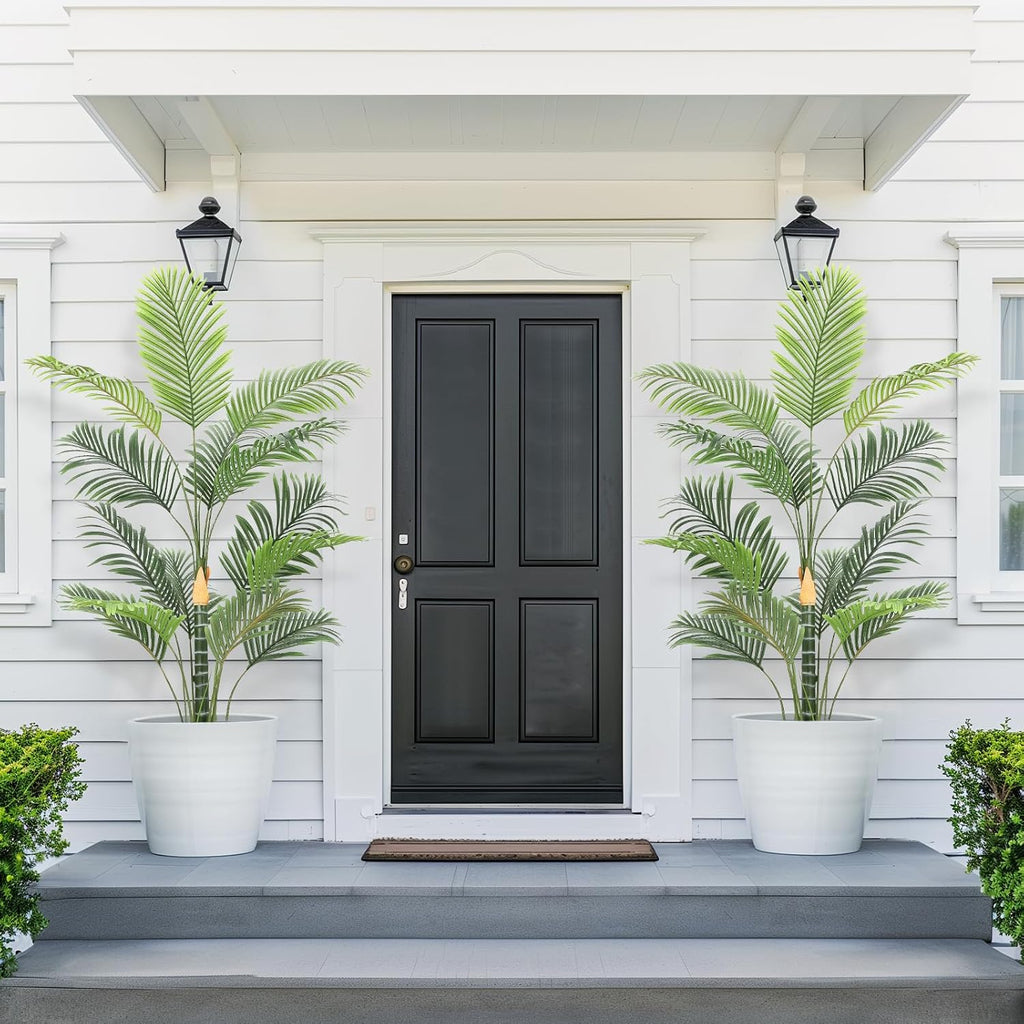 Artificial Palm Tree,6 ft Golden Cane Palm Artificial Tree UV Resistant Fake Plant in Pot Living Room Decor Indoor