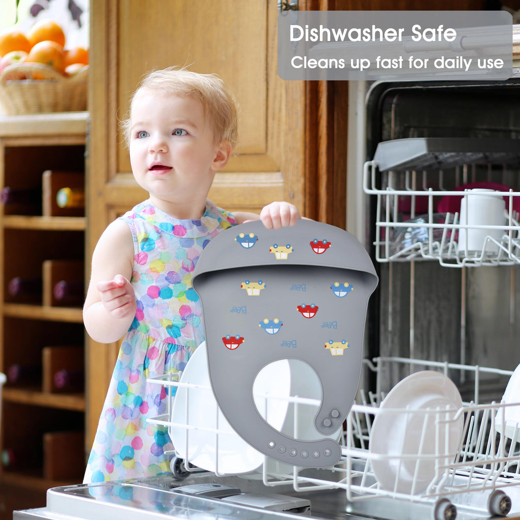 2 Pack Silicone Baby Bibs With Adjustable Fit Waterproof
