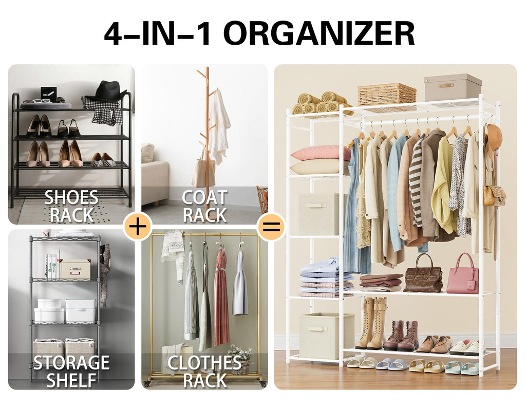 Wardrobe Closet, Portable Clothes Rack with 4 Tiers Shelves