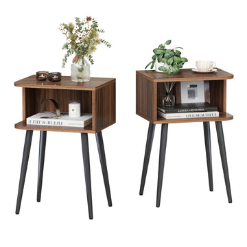 Nightstand Set of 2, Small Bed Side Table for Small Spaces, Mid Century Modern Nightstand End Table with Open