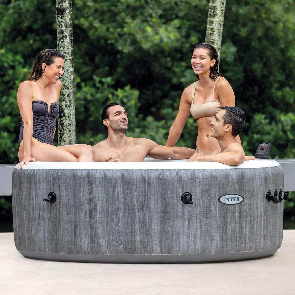 28439EP PureSpa Plus Greywood Inflatable Hot Tub Bubble Jet Spa with 4 Battery Powered Submersible Multi-Colored LED