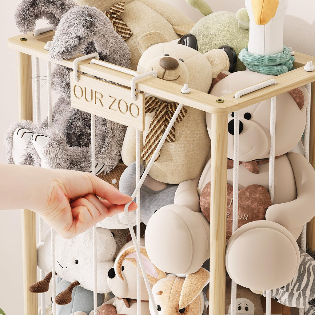 Stuffed Animal Storage Organizer, Wood Stuffed Animal Zoo with Toy chest