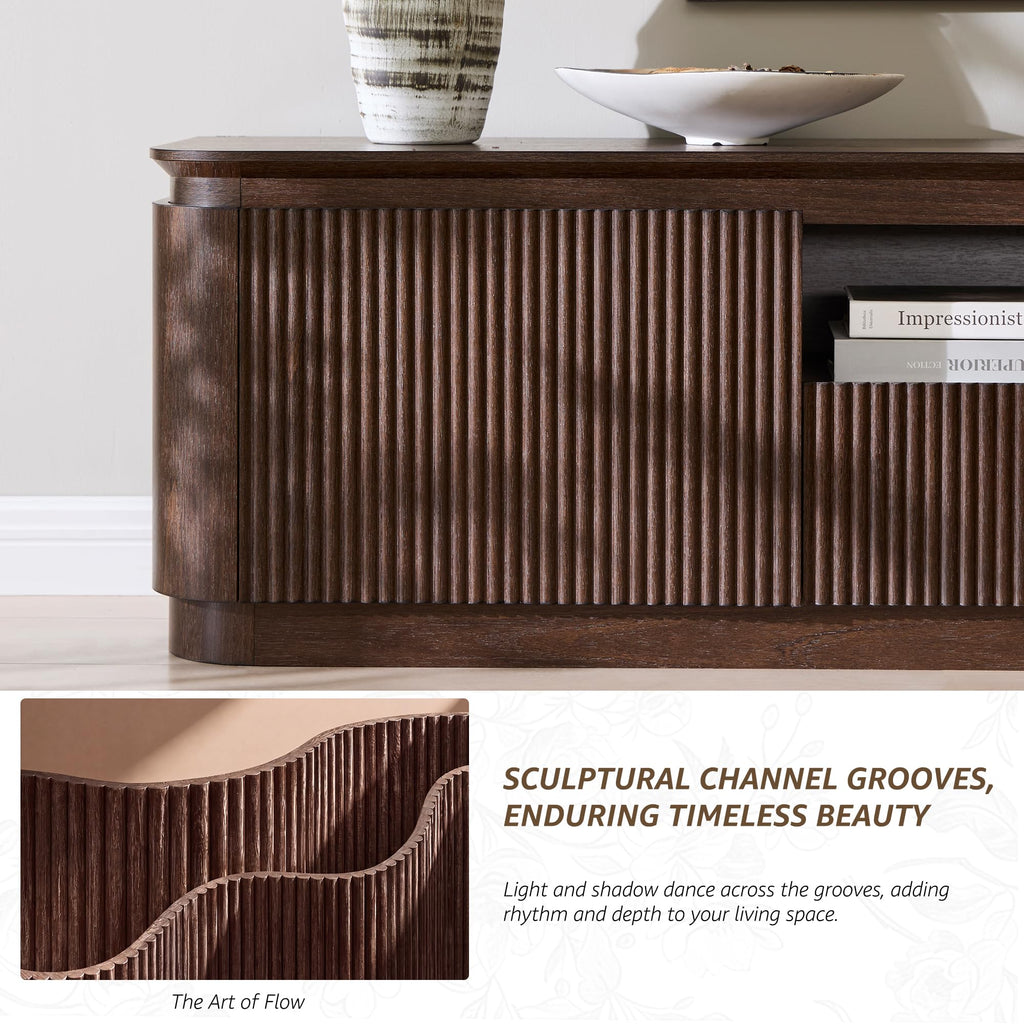 70" Fluted TV Stand for TVs up to 80", Antique Cacao Walnut