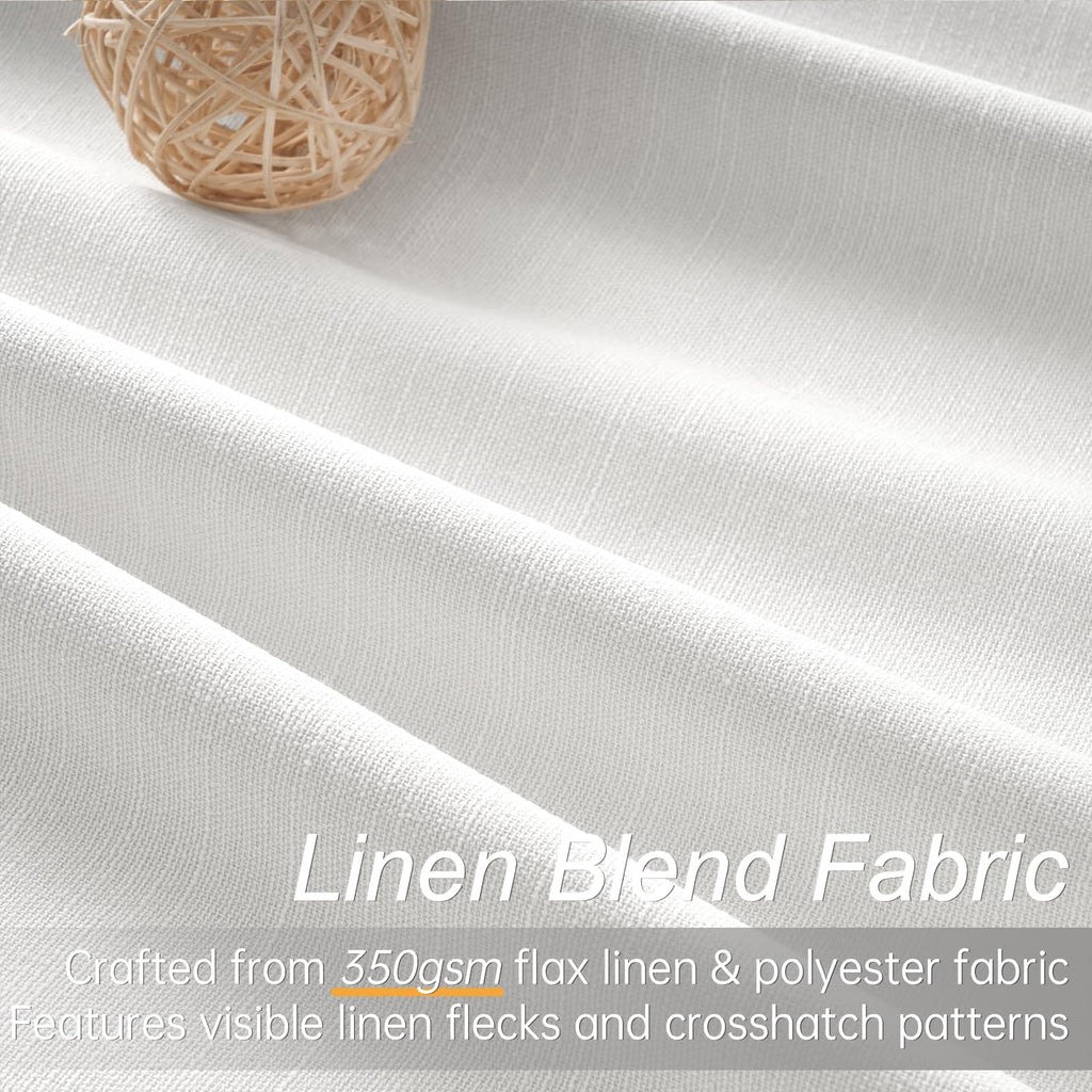 90 inch long 100% Blackout linen curtains 2 Panels set Beige White Window Drapes with Back Tab Rod Pocket Light