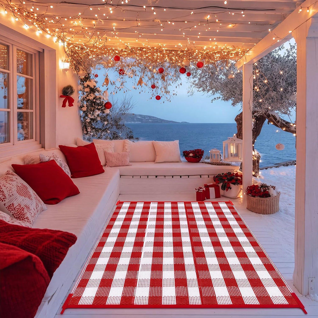 Red White Buffalo Plaid Rug 4' x 6' for Christmas Outdoor Decor