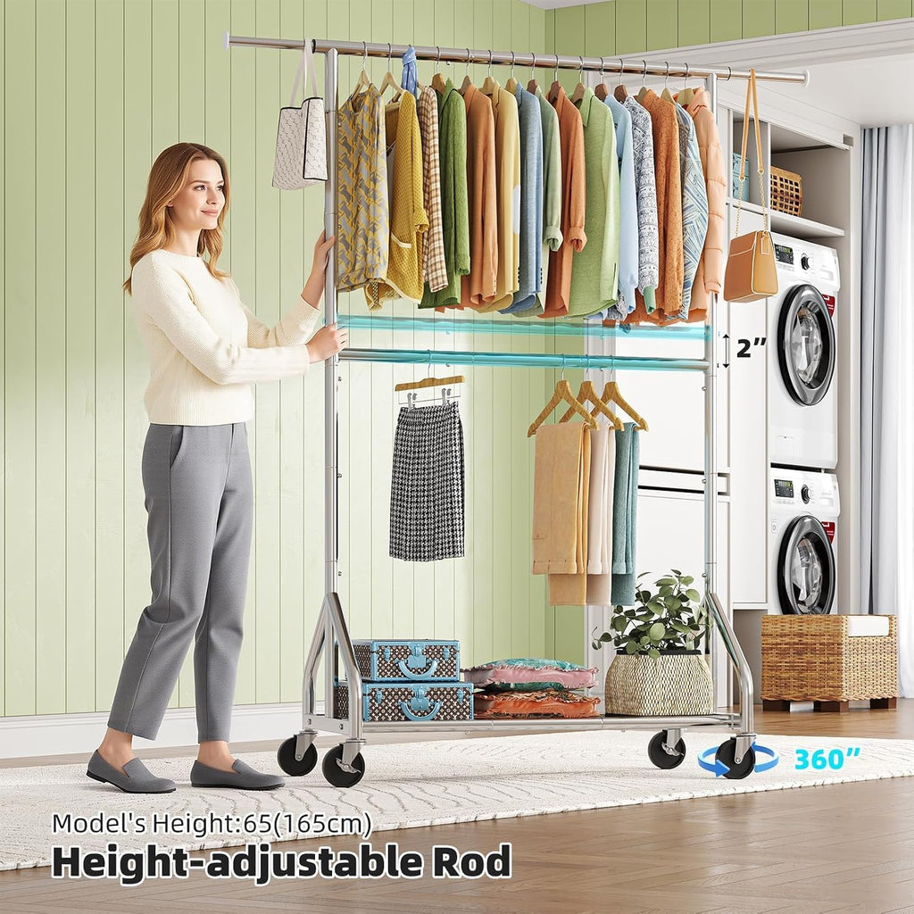 Double Rod Clothing Rack, Heavy Duty Clothes Rack, Chrome