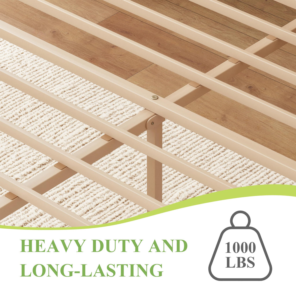 Solid Bamboo Wood King Size Bed Frame with Storage Headboard, 14 inch Platform King Bed Frame No Box Spring Needed