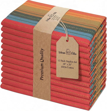Cloth Napkins Cotton 20x20 (Set of 12) Red Stripes
