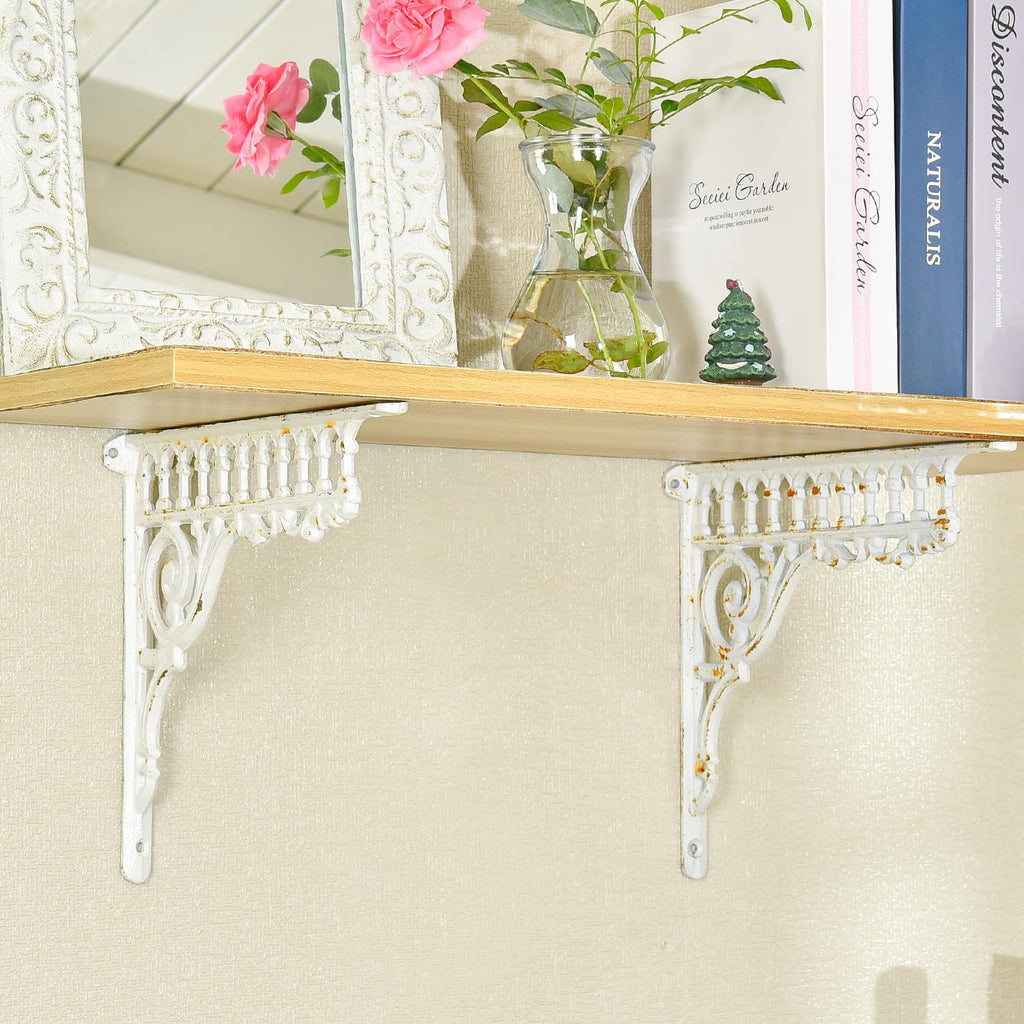10.6 Inch Cast Iron Brackets for Shelves - 2 Pack Vintage White