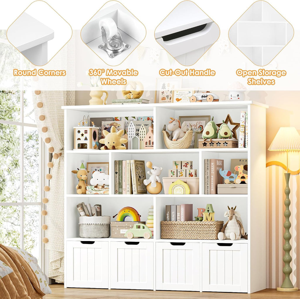 Toy Storage Organizer with Movable Drawer Toy Organizer for Kids | Kids Bookshelf and Toy Chest Storage with Hidden