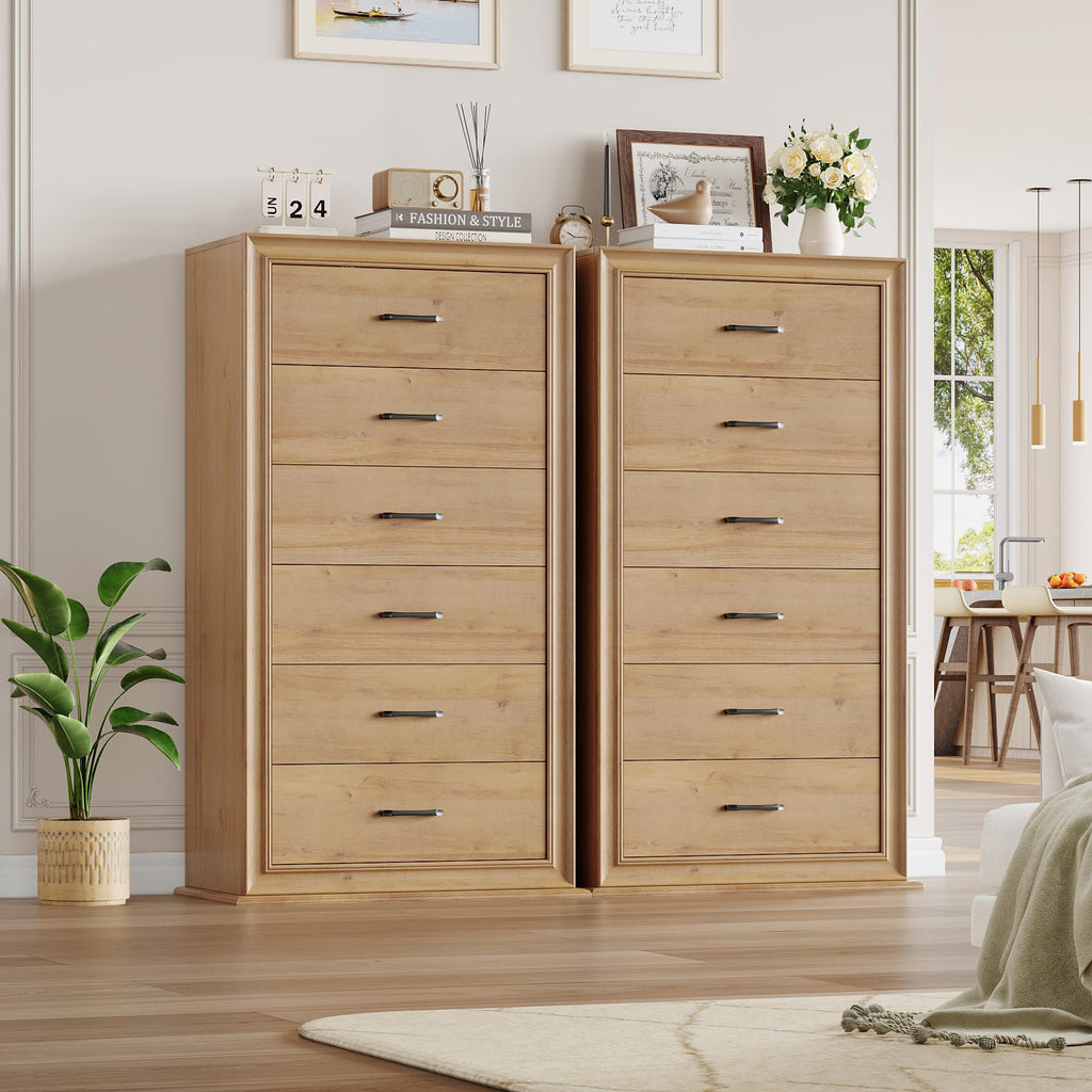 Farmhouse Oak 6 Drawer Dresser, 53'' Tall Dresser & Chest of Drawers