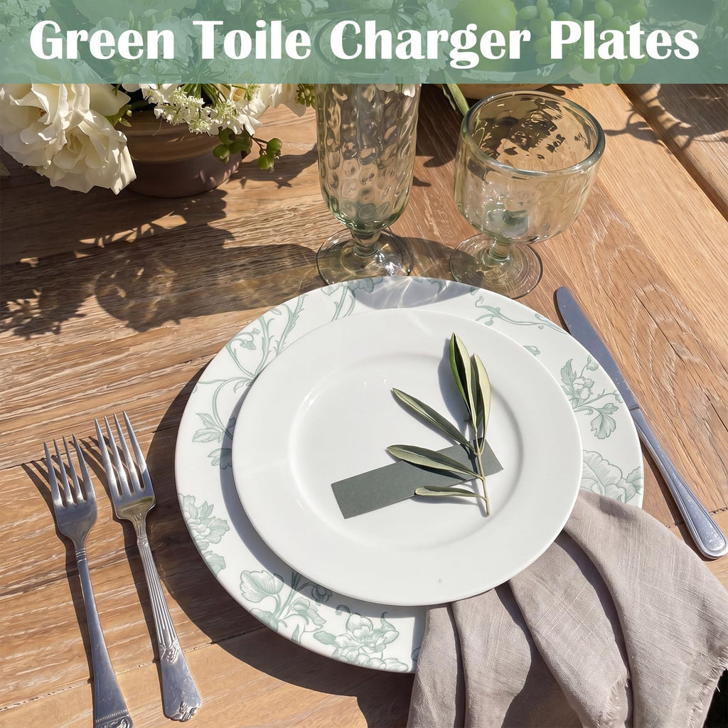 6 Pack 13inch Christmas Charger Plate Bluk Sage Green French Toile