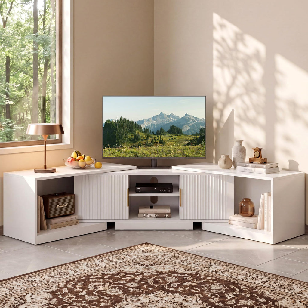 TV Stand for 55-80 Inches TVs, 63"-84.6" Adjustable Length, Extendable Corner Entertainment Center with Storage