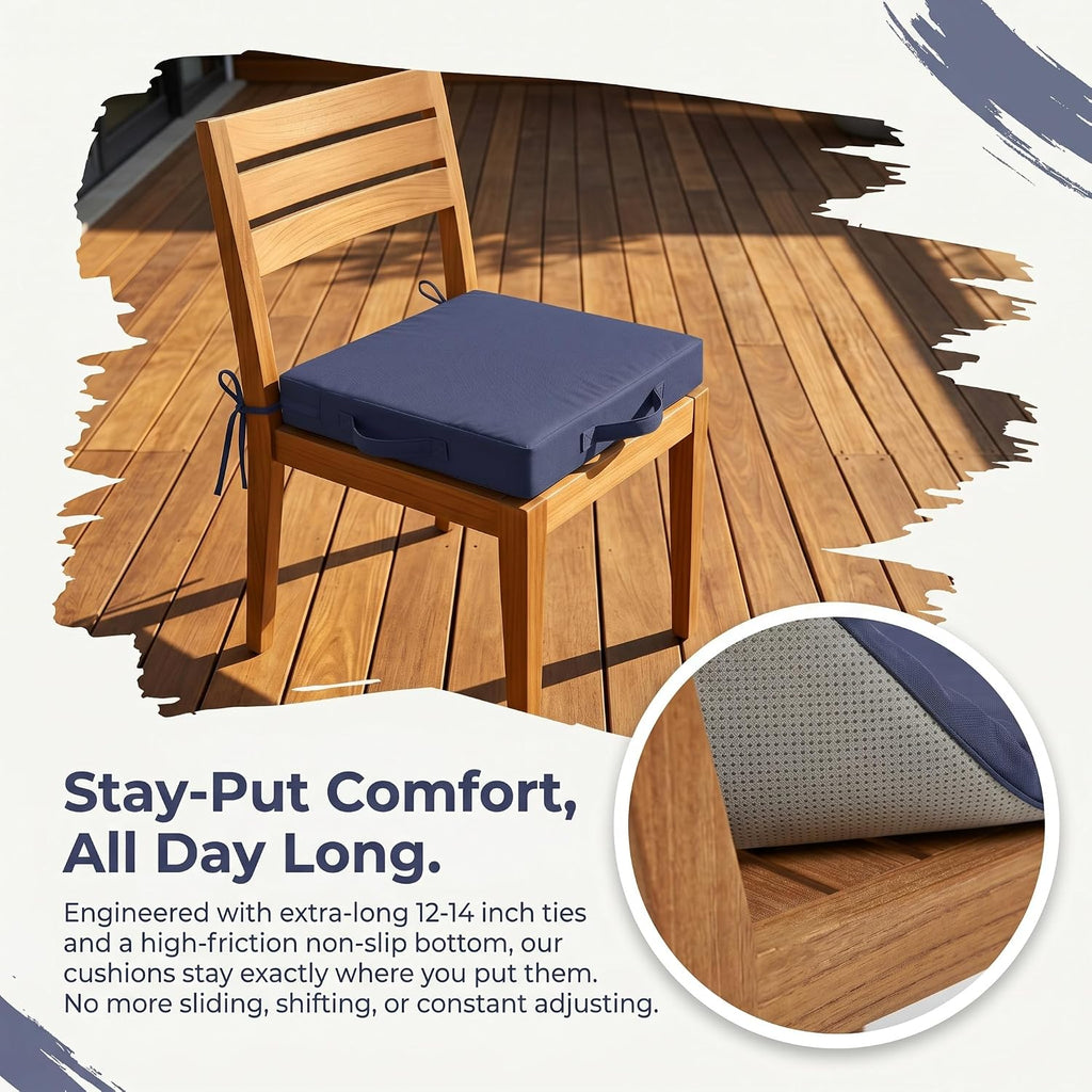 Outdoor Chair Cushions Set of 4, Navy 19"x19"x3" | Patio Chair Cushions, Waterproof Furniture Cushions with Removable