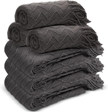 6 Pack Boho Knitted Throw Blankets with Tassels 50x60 Soft Warm Throws Bulk for Wedding Guests Housewarming Employee