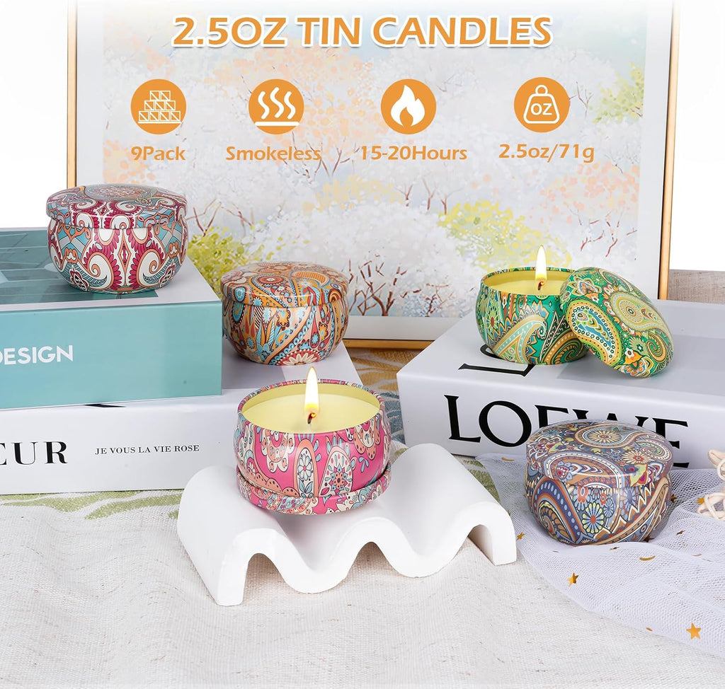 22.5oz in Total Scented Candles Gifts for Women,140-160 Hours Home Scented Candles,Aromatherapy Candle Gifts - Set of 9