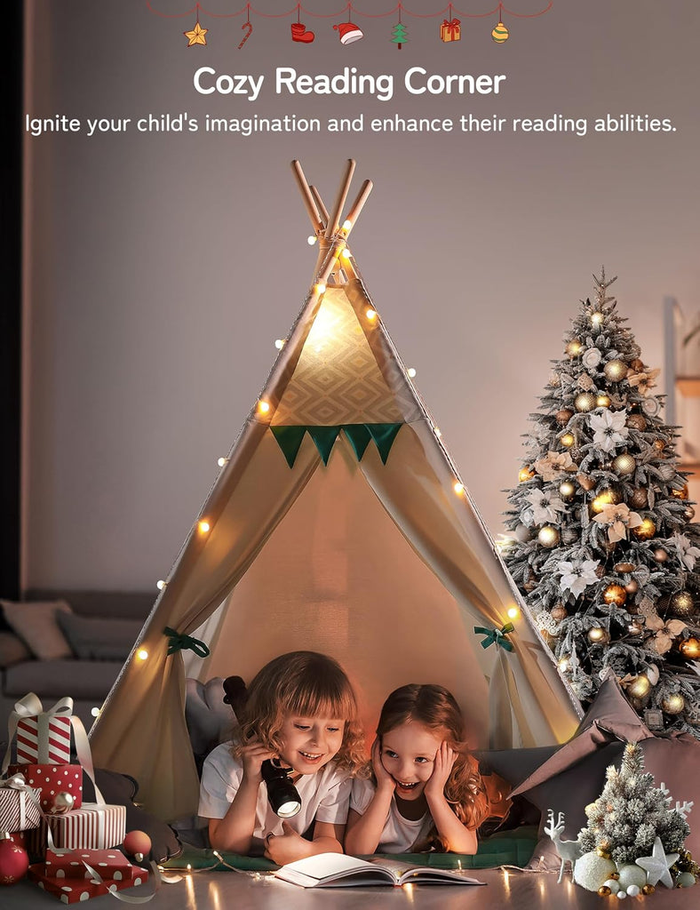 Teepee Tent for Kids, Cotton Play Tent with LED Lights
