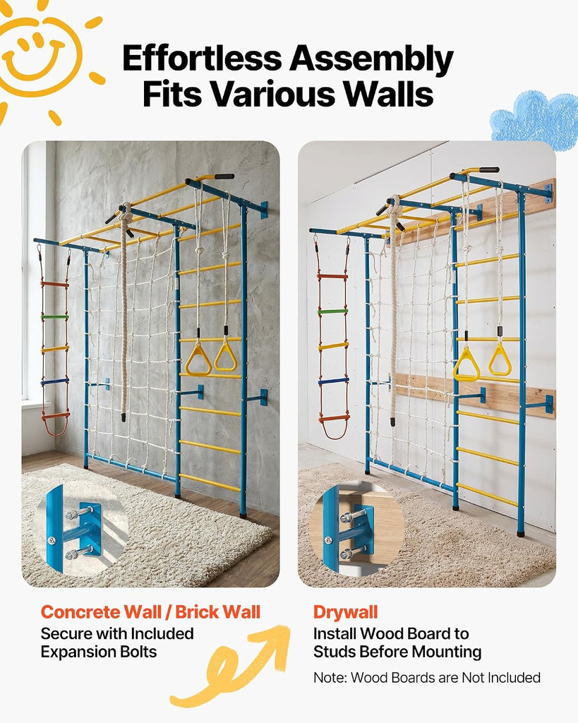 Indoor Jungle Gym for Toddlers, in-1 Climbing Playset with Carbon Steel Swedish Ladder, Wall Ladder, Pull-Up Bar