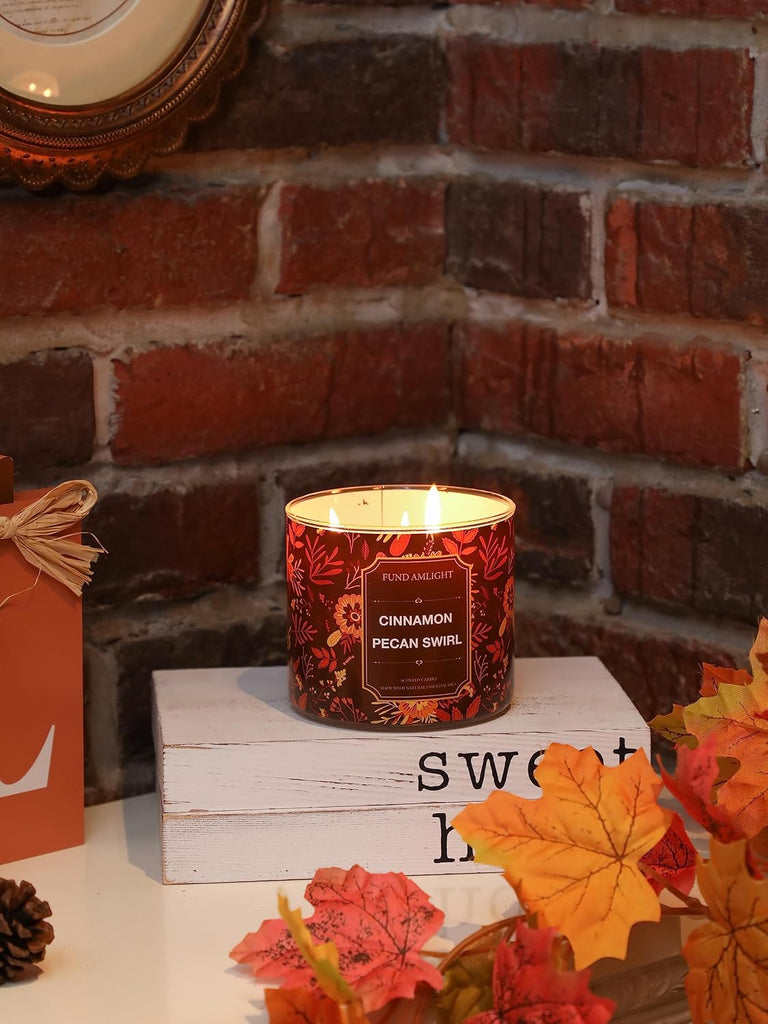 Fall Candles, Cinnamon Pecan Scented Candle,14oz 3 Wicks Soy Wax Candle - Set of 14