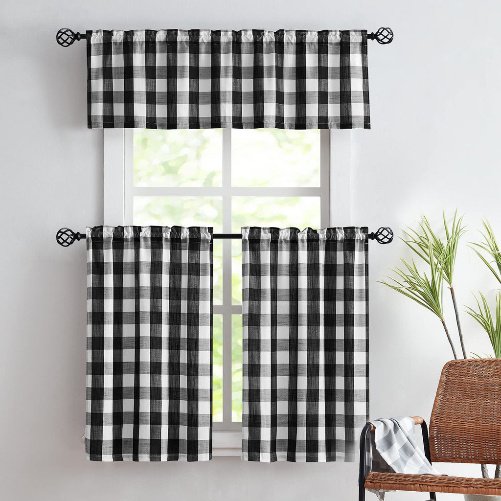 Black White Buffalo Check Valance Curtains Kitchen Plaid Window Top 52x15"