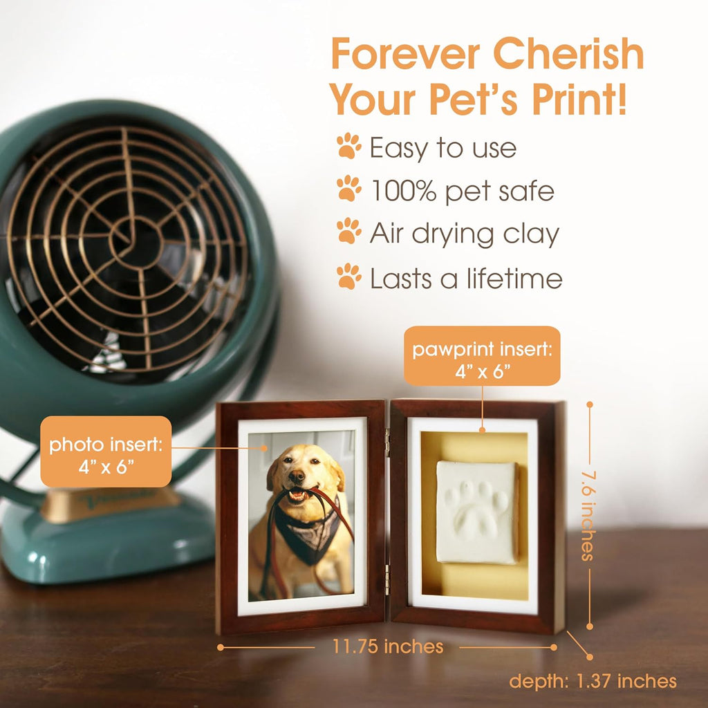 Pet Paw Print Memorial Frame with Clay Imprint Kit, Espresso Brown