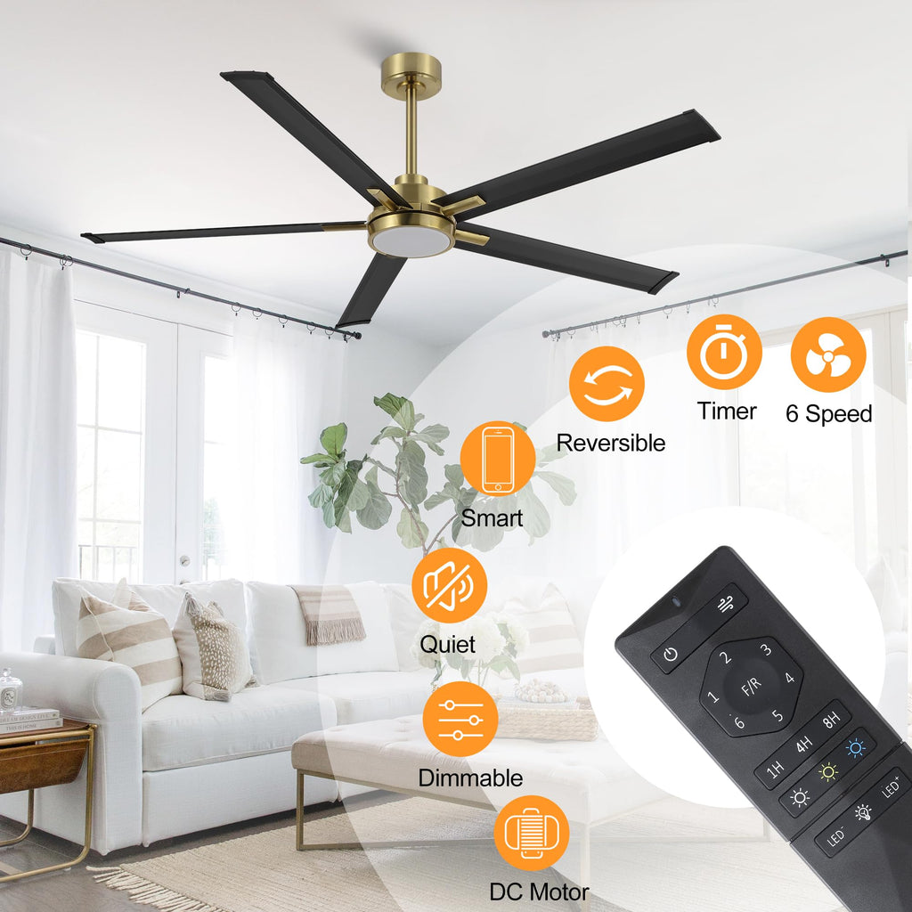 60" Smart Ceiling Fan with Light, Remote/APP Control, Dimmable LED Lights, 6-Speed DC Motor, 5 Aluminum Blades