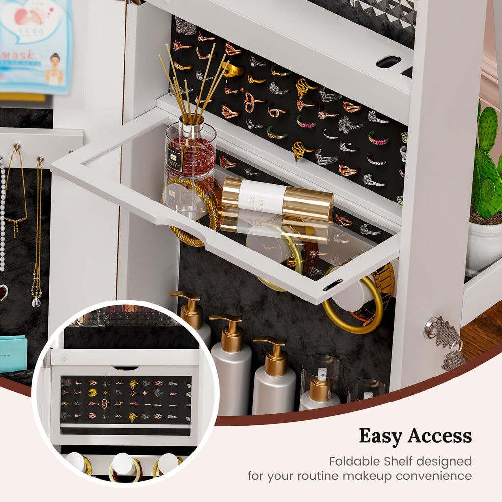 LED Mirror Jewelry Cabinet Standing, Jewelry Armoire Organizer
