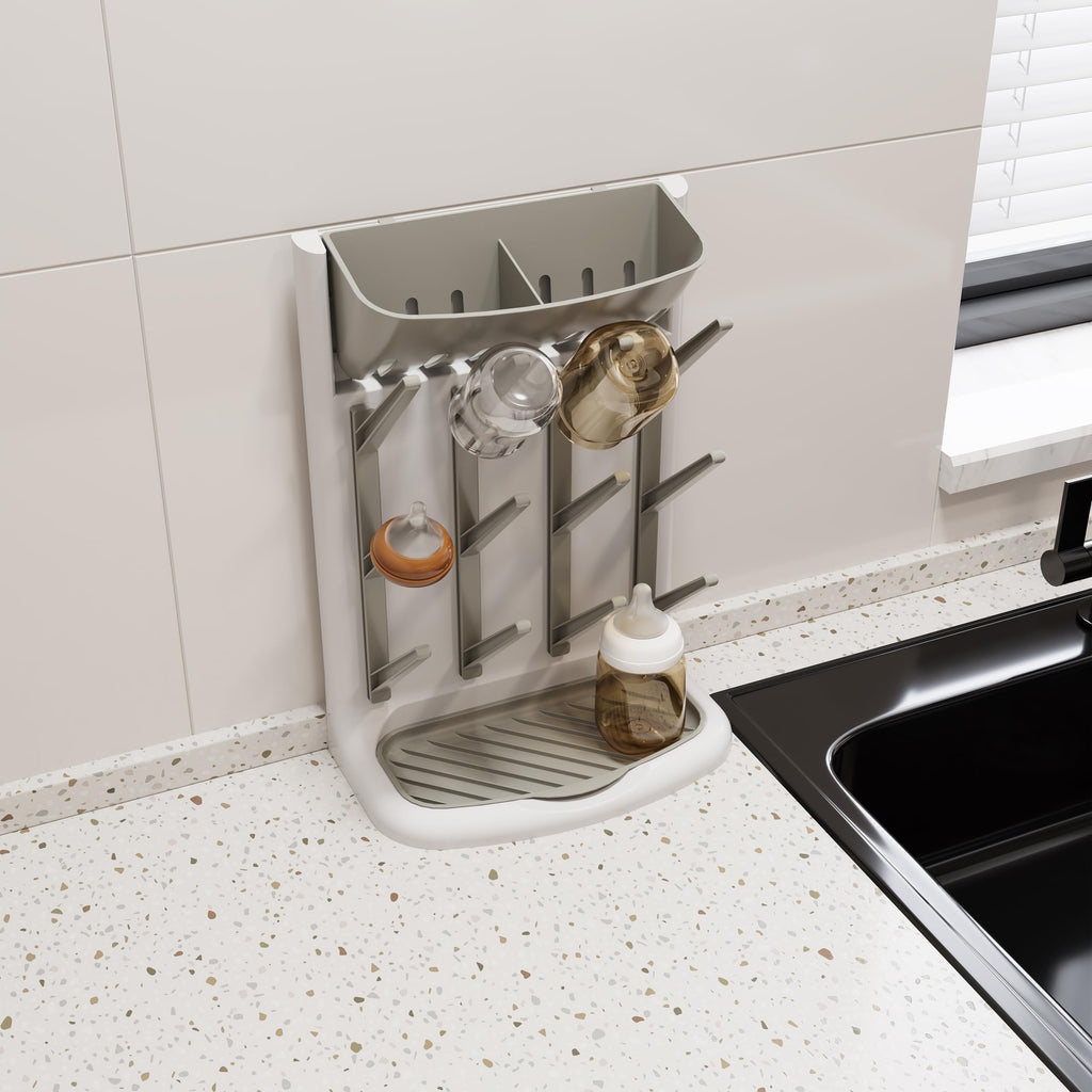 Baby Bottle Drying Rack,Space Saving Countertop Drying Rack for Baby Accessory & Pump Parts,Suction Cup Wall Mounted