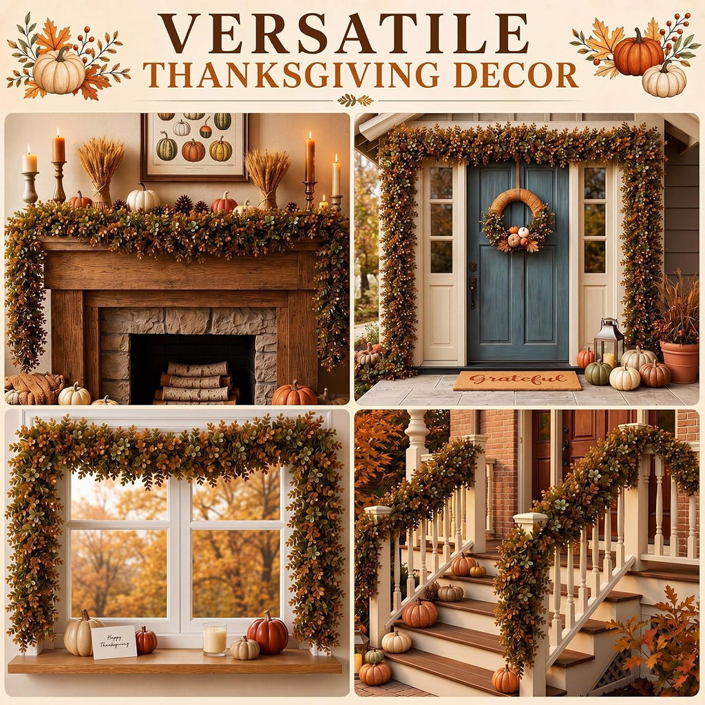 6 ft Fall Garland Artificial Boxwood Leaves Fall Garland for Mantle