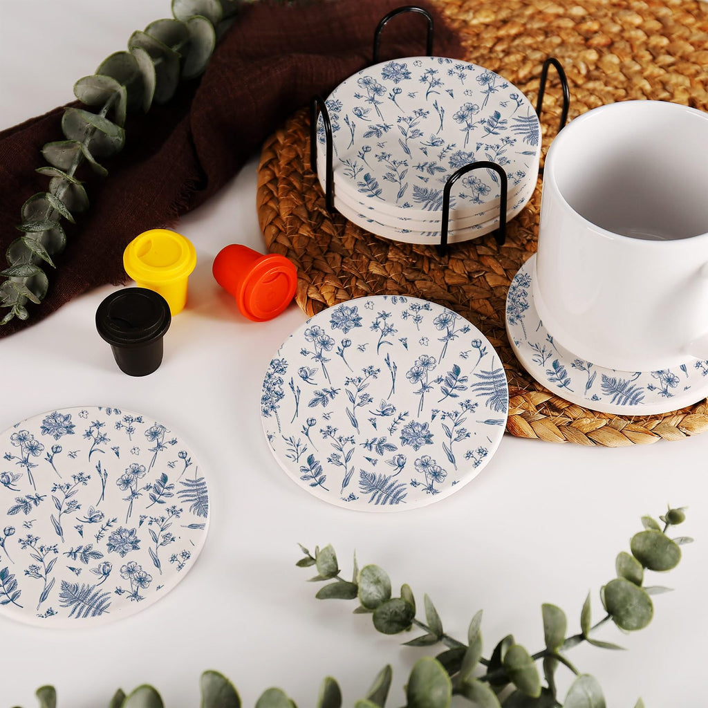 Rustic Drink Coasters Ceramic Absorbent Coasters, 4 Inches Round Stone Drink Coaster with Cork Back for Coffee Table