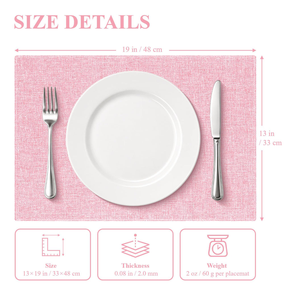 Placemats Set of 4, Cotton Linen Blend Cloth Place Mats, Pink