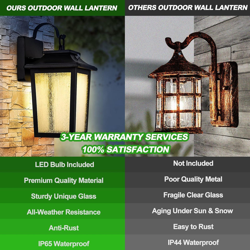 LED Dusk to Dawn Outdoor Wall Lantern with Sensor - Exterior Porch Lighting Fixtures