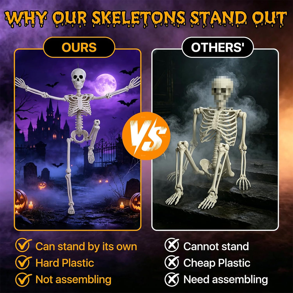 36.5" Halloween Skeleton, Full Body Life Size Posable Skeletons with Movable Joints, Realistic Plastic Human - Set of 2