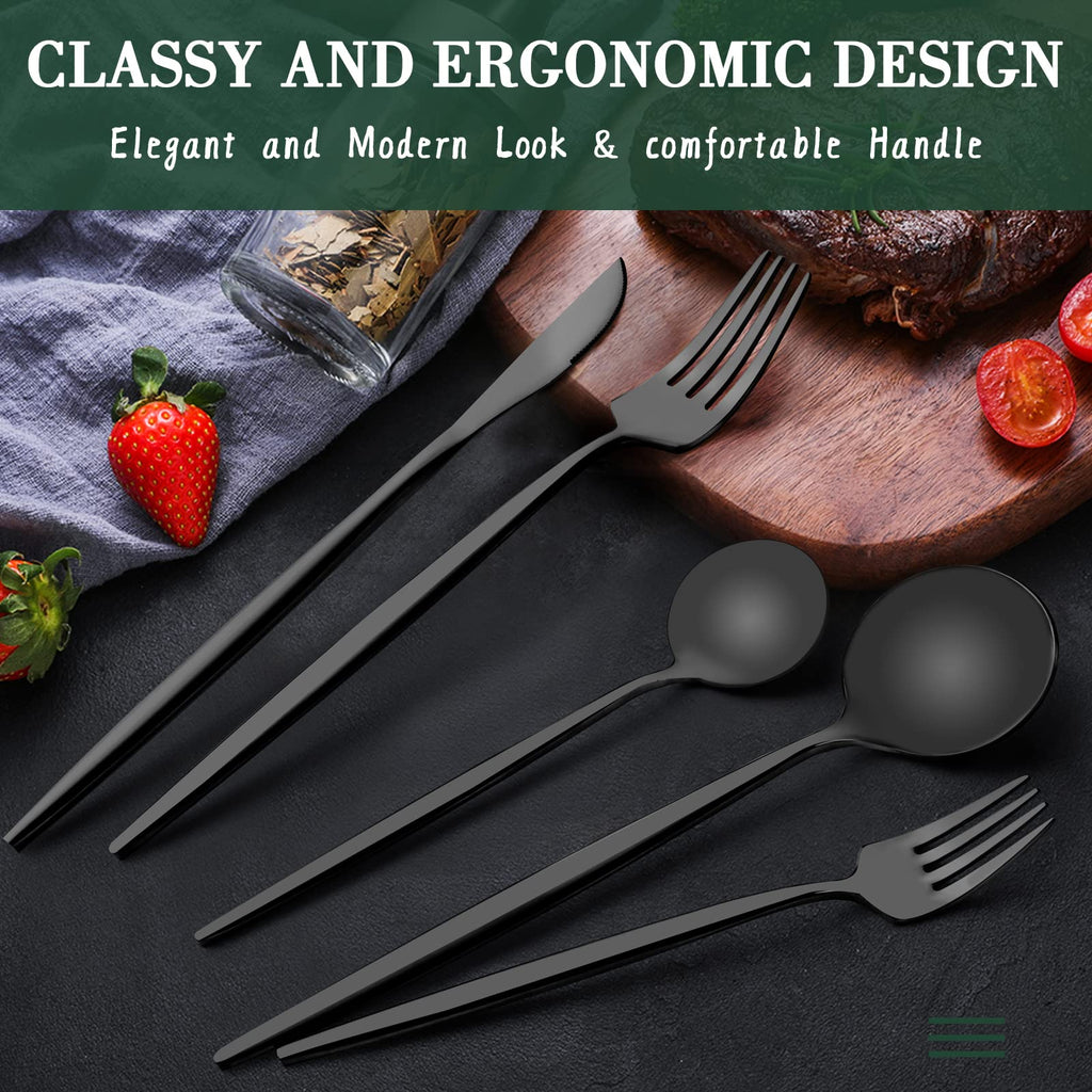 Matte Black Silverware Set for 8, Stainless Steel Flatware Cutlery Set, Cutlery Kitchen Utensils Set