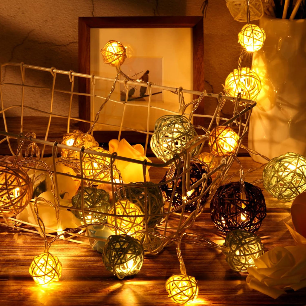 Wicker Rattan Balls, Vase Bowl Fillers, Green Brown Se - Set of 72