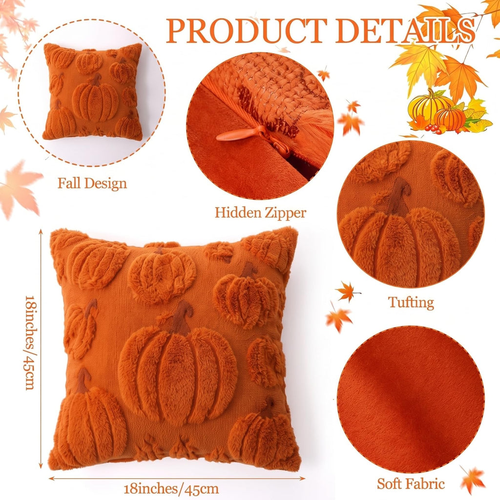 4 Pcs Fall Throw Pillow Covers 18 x 18 Inch Embroidered Pillow Cases