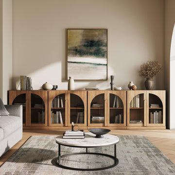 2 Tier Bookshelf with Arched Glass Door, Set of 4 Modern Display Bookcase Shelf with Storage and Adjustable Shelves