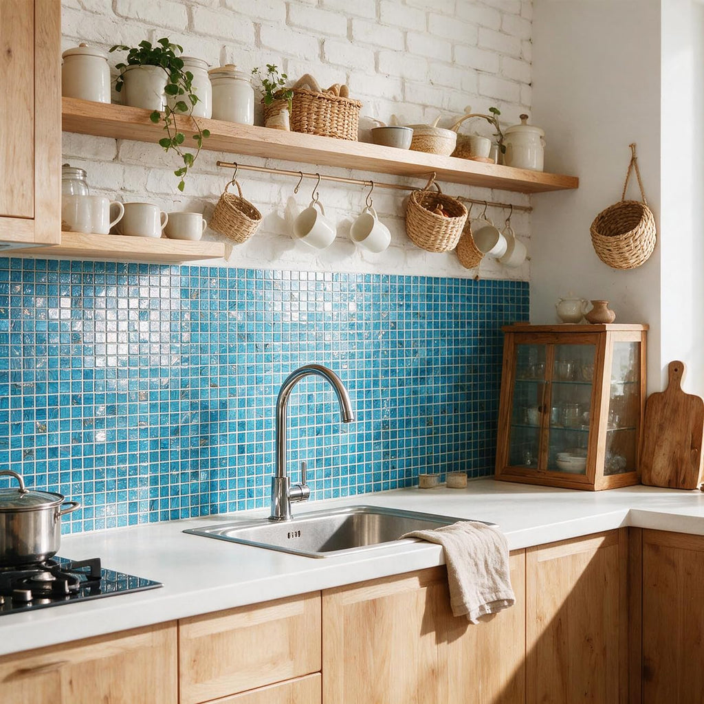 11.5 sq.ft Azure Blue Glass Mosaic Tile , Pool, Backsplash