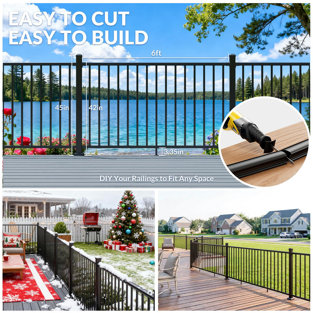 42 in x 6 ft Aluminum Porch and Deck Railing Kit with 2 Post