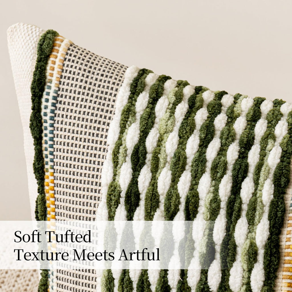 Boho Decorative Pillow Covers Olive Green Stripe 14x36 Pack of 1